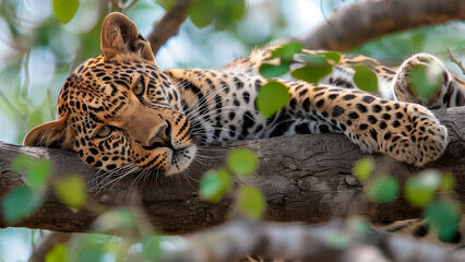 leopard resting on a tree branch