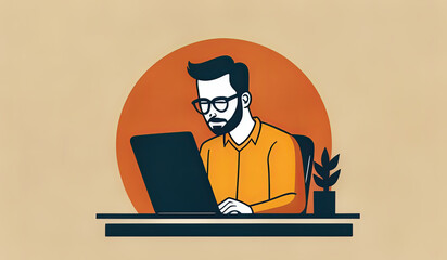 a illustration businessman with laptop, person with laptop, person working on laptop, person working on computer, ai, vector design person with laptop