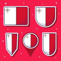 Flat cartoon vector illustration of Malta national flag with many shapes inside
