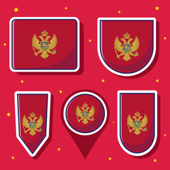 Flat cartoon vector illustration of Montenegro national flag with many shapes inside