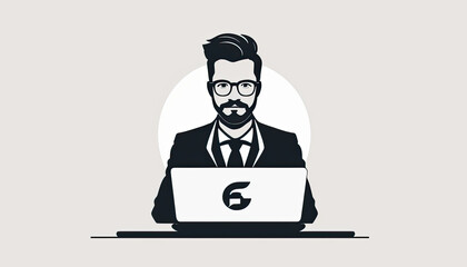 a illustration businessman with laptop, person with laptop, person working on laptop, person working on computer, ai, vector design person with laptop