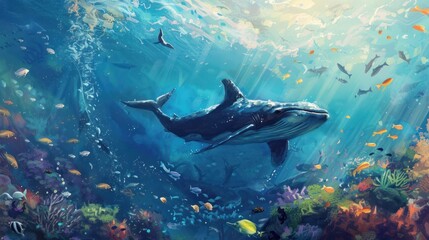 World Ocean art illustration - obrazy, fototapety, plakaty