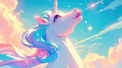 Vibrant cartoon rendering of a playful unicorn