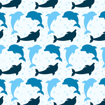 seamless cute silhouette pattern dolphin background illustration