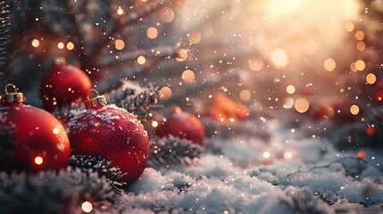 red cherries on a white snow christmas landscape background