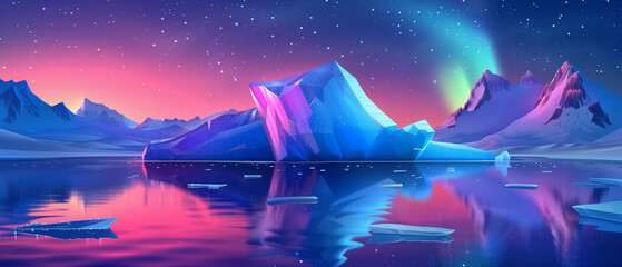 Colorful northern light with iceberg - obrazy, fototapety, plakaty
