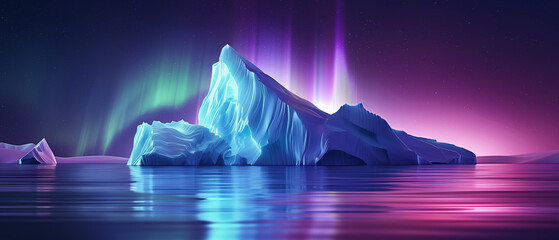 Colorful northern light with iceberg - obrazy, fototapety, plakaty