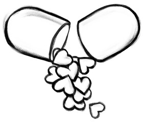 Hearts flowing from capsule png doodle element, transparent background
