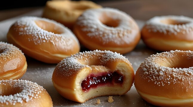 Ideas and recipes for sweet baking. Fillonuts - peanut butter and jelly fillo doughnuts sprinkled.generative.ai