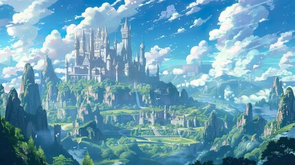 Fototapeta premium Fantasy landscape with castle.