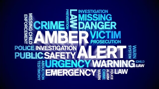 Amber Alert animated word cloud;text design animation tag kinetic typography seamless loop.