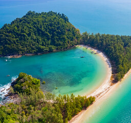 View of Kamtok island or Koh Kamtok in the Andaman Sea, blue waters of Ranong Province, Thailand, Asia