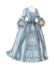Fototapeta na wymiar Vintage blue Victorian dress png on transparent background