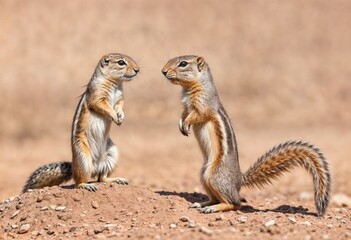Naklejka na ściany i meble Squirrel siblings confirm kinship by nose-touching