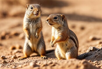 Naklejka na ściany i meble Squirrel siblings confirm kinship by nose-touching