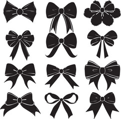 Set of Silhouette Black Flower Shape Ribbon vector illustration.