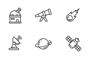 Set of planetarium icons with line style on a white background