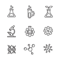 Set of biotechnology icons in line style on a white background