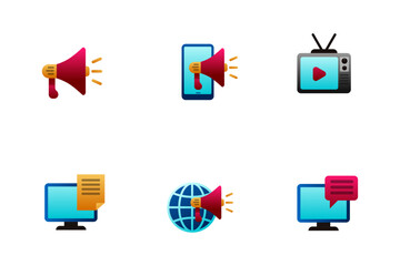 Set of advertising icons with colorful design on white background