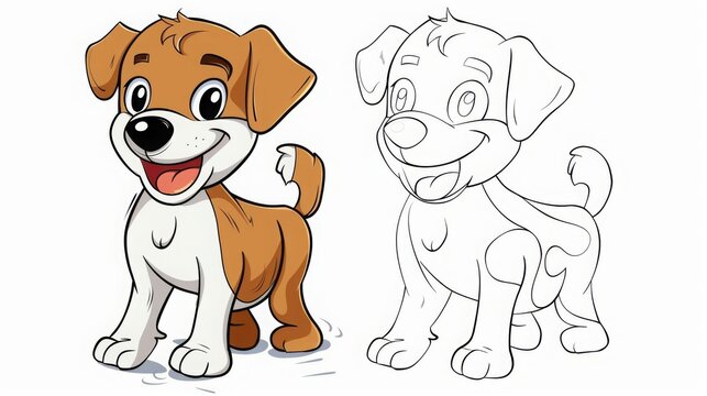 coloring pages or books for children, Cute and funny coloring page, Cartoon illustration, outline picture for coloring kid book, illustration of dog