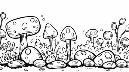 coloring pages or books for children, Cute and funny coloring page, Cartoon illustration, outline picture for coloring kid book, illustration of mushroom