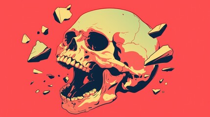 Iconic 2d illustration of an enraged cartoon skull symbolizing death set apart for use as a logo or emblem