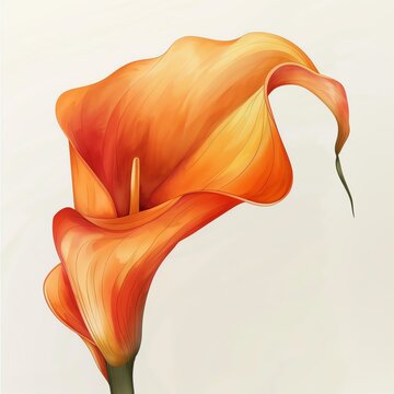 Elegant calla lily in watercolor style, curved orange petals on white canvas