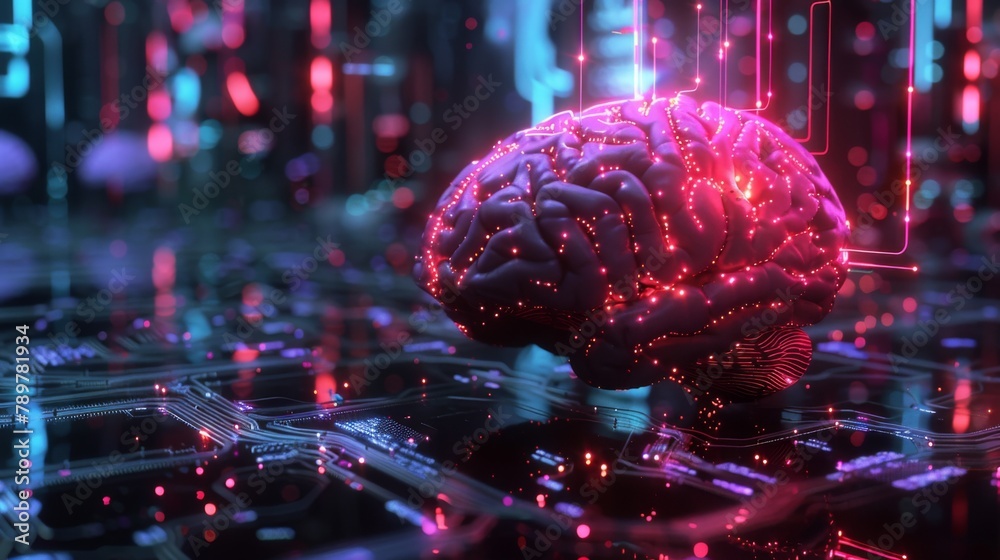 Poster 3d illustration. brain. tech memory.