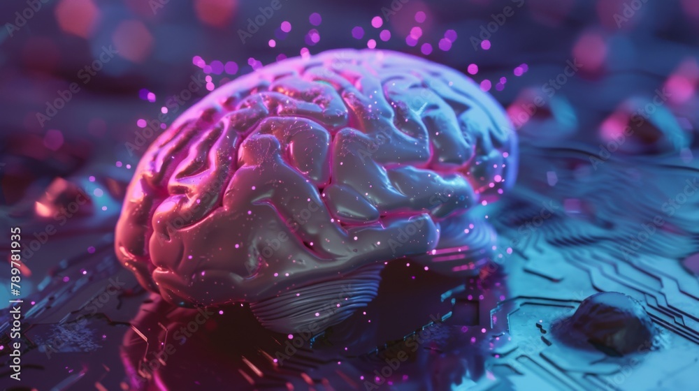 Poster 3d illustration. brain. tech memory.