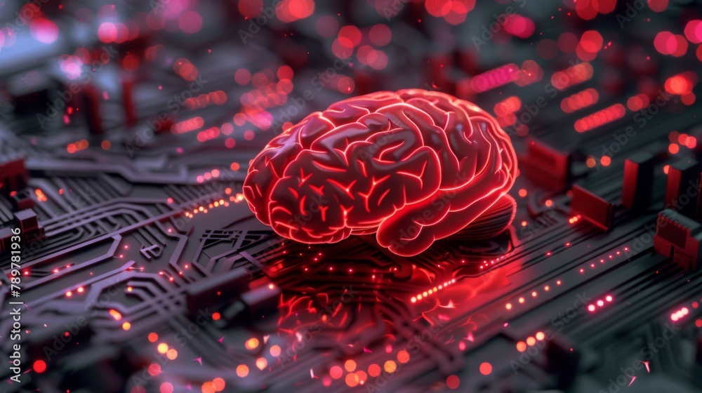 Poster 3d illustration. brain. tech memory.