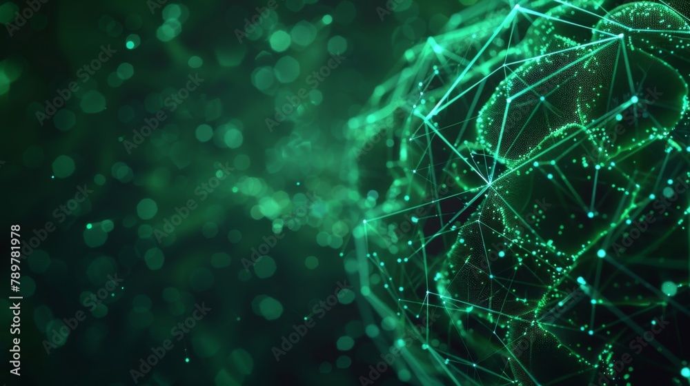 Aufkleber Concept of an Active Human Brain on a Dark Background.Blurry abstract 3d Rendering Abstract Background green Network concept . Future backgroundTechnology concept.