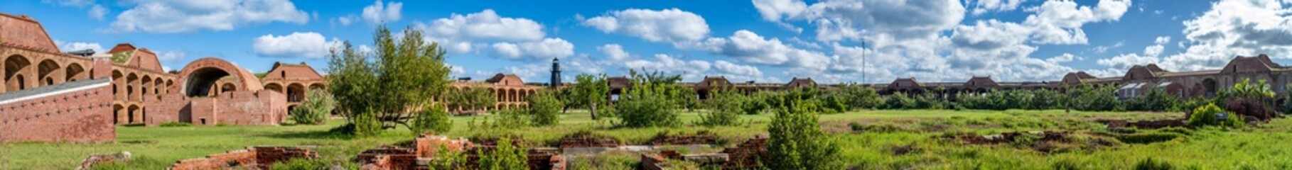 Panoramic of the inner ruined courtyard of Fort Jefferson on Dry Tortugas National Park.