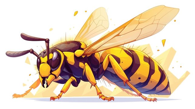 A playful cartoon icon of a wasp buzzing with energy is depicted in this vibrant 2d illustration set against a clean white background The insect s essence is captured in this isolated artwo