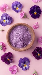 Obraz na płótnie Canvas Flat lay Wild pansies flower extract flour organic natural ingredient