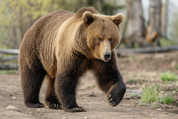 Majestic Brown Bear Walking in Forest Habitat