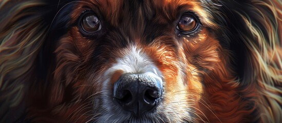 A detailed view of a canine's face, with a soft focus background in the picture