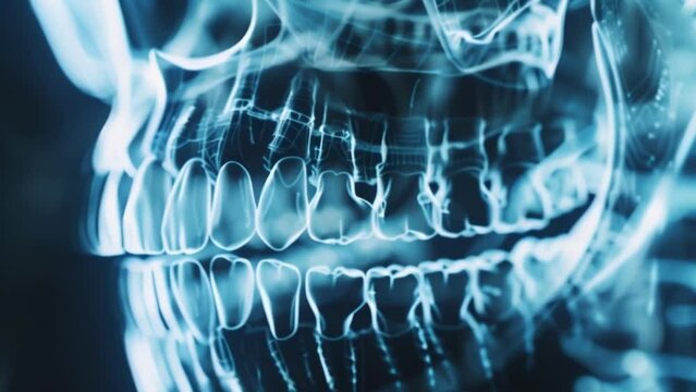 A closeup of a dental Xray showcasing the detailed images produced by AIenhanced imaging for the early detection of tooth decay gum disease and other oral health issues.