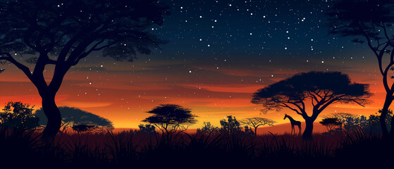 evening sky with sunset fall in Africa