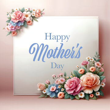 Mother's Day Banner with Pastel Floral Arrangement Text Space, Ideal for Promotions and Greetings