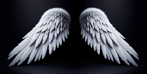 White angel wings isolated on black background. Generative AI