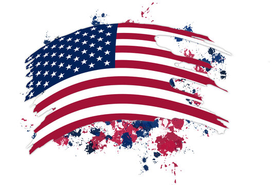 united states flag in torn style with paint splash background