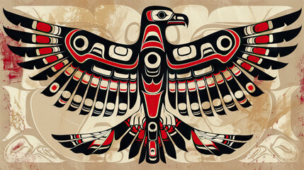 close up abstract art native american indians eagle with tribal ornament on vintage background.