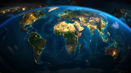 A beautiful and detailed image of the Earth at night, showing the lights of cities and towns. - obrazy, fototapety, plakaty