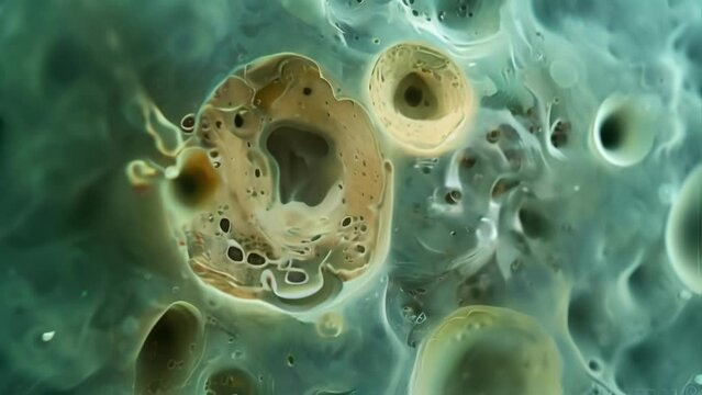 A high magnification image of a euglenoid shows intricate details of its internal structure including a central elongated nucleus . AI generation.