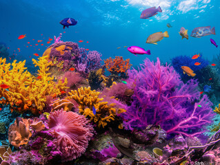Fototapeta na wymiar Vibrant Coral Reef with Diverse Marine Life 