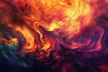 An artistic rendition of a fiery inferno, with swirling flames and vibrant colors bringing the illustration to life on a solid background. - obrazy, fototapety, plakaty