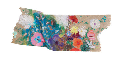 Bouquet of Flowers png washi tape sticker, Odilon Redon's vintage illustration on transparent...