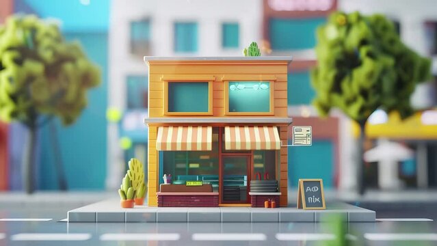 Illustration of small business building in the city