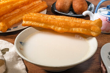 Taiwanese traditional snacks, almond drink and fried dough sticks