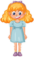 Cartoon illustration of a smiling young girl.